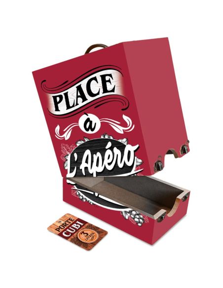 Porte Cubi en Bois "Place à l'Apéro" - Pour un Cubi de 3 Litres
