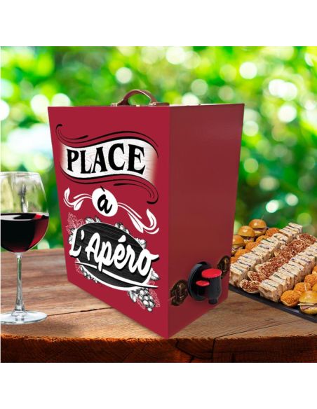 Porte Cubi en Bois "Place à l'Apéro" - Pour un Cubi de 3 Litres