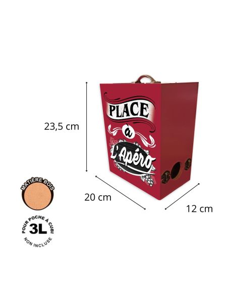 Porte Cubi en Bois "Place à l'Apéro" - Pour un Cubi de 3 Litres