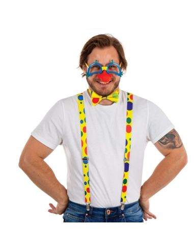 Set de Clown - Contient : Bretelles, Noeud Papillon et Lunettes