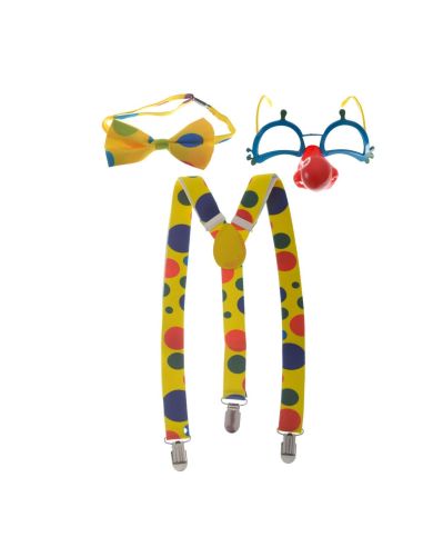Set de Clown - Contient : Bretelles, Noeud Papillon et Lunettes