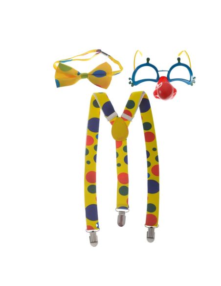 Set de Clown - Contient : Bretelles, Noeud Papillon et Lunettes