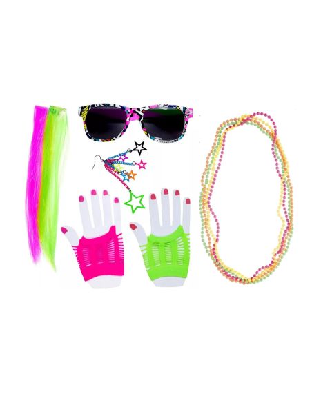 Set Années 80 fluo - Taille Unique - Contenu : 5 Accessoires