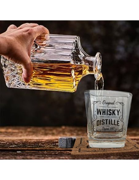 Coffret Prestige àWhisky - Contenu : 2 Verres et 2 Dessous de Verre