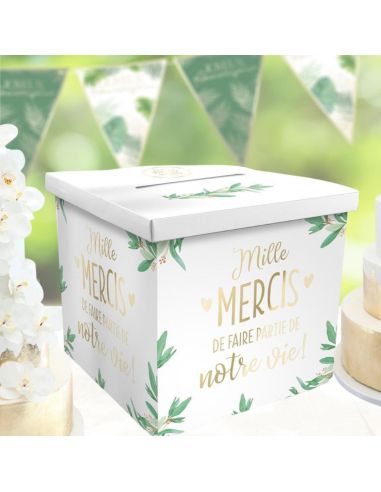 Urne Mariage "Mille Mercis de faire partie de notre vie" - Dimensions : 21 x 21 x 19 cm