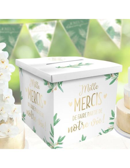 Urne Mariage "Mille Mercis de faire partie de notre vie" - Dimensions : 21 x 21 x 19 cm