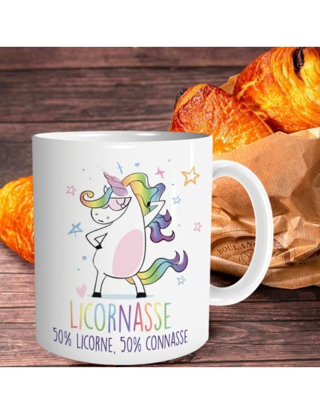 Mug humoristique “Licornasse” – 50% Licorne, 50% Connasse – Mug en céramique 300 ml