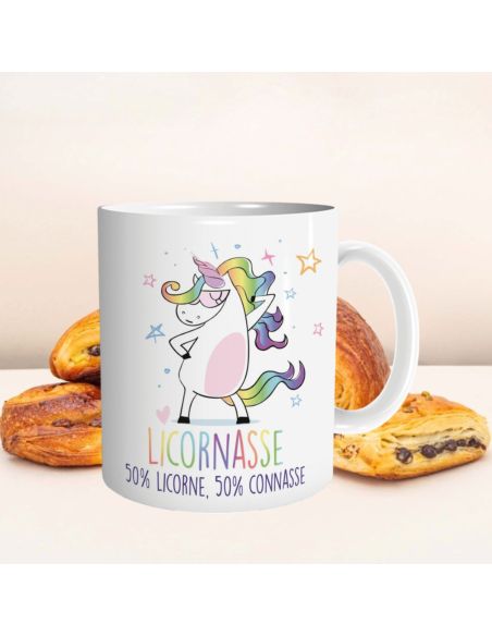 Mug humoristique “Licornasse” – 50% Licorne, 50% Connasse – Mug en céramique 300 ml