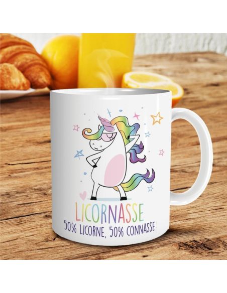 Mug humoristique “Licornasse” – 50% Licorne, 50% Connasse – Mug en céramique 300 ml
