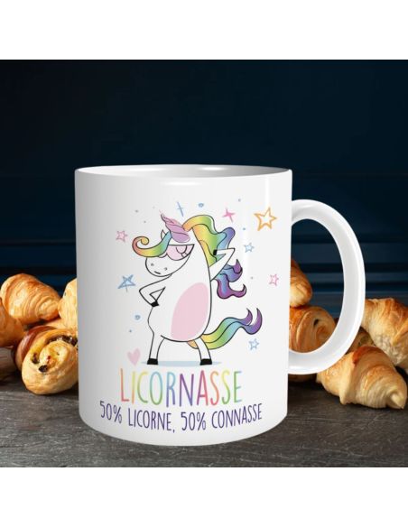 Mug humoristique “Licornasse” – 50% Licorne, 50% Connasse – Mug en céramique 300 ml
