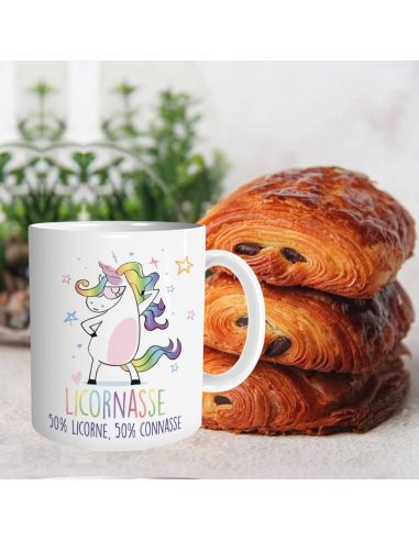 Mug humoristique “Licornasse” – 50% Licorne, 50% Connasse – Mug en céramique 300 ml