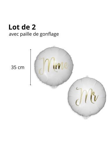 Pack de 2 Ballons Métalliques Vive les Mariés " Couples"