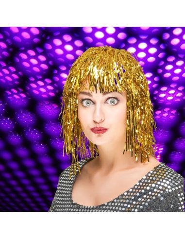 Perruque Disco Métallique - Couleurs Disponibles : Argenté, Doré et Violet