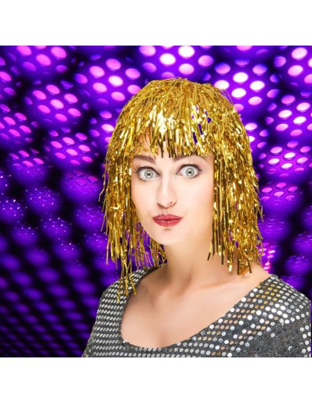 Perruque Disco Métallique - Couleurs Disponibles : Argenté, Doré et Violet