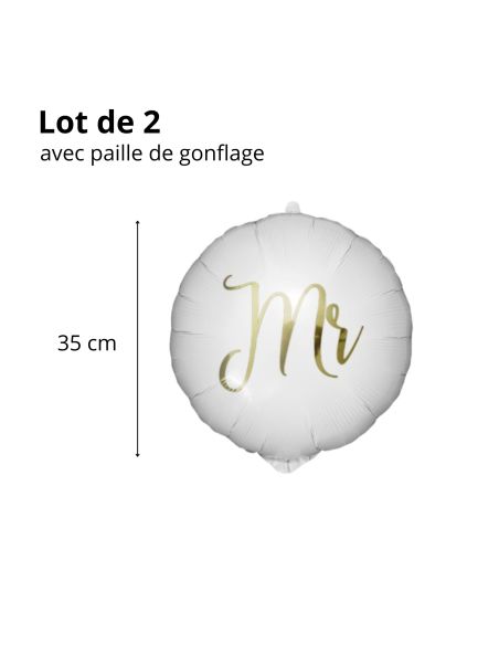 Pack de 2 Ballons Métalliques Vive les Mariés " Couples"