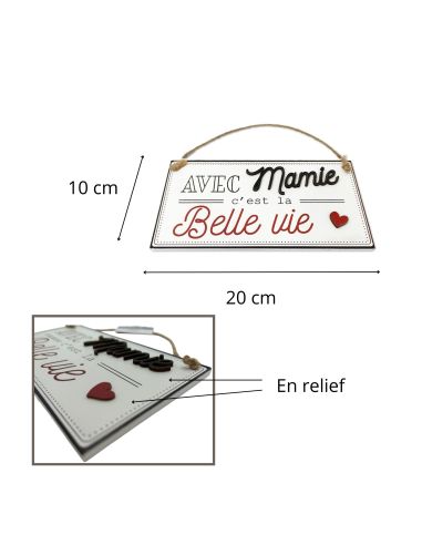 Plaque à Murale en Bois à Suspendre "Avec Mamie c'est la Belle Vie"