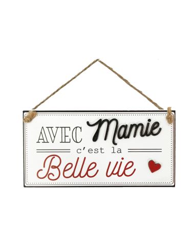 Plaque à Murale en Bois à Suspendre "Avec Mamie c'est la Belle Vie"