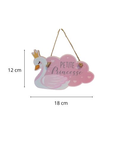 Plaque à suspendre Cygne Petite Princesse - Dimensions : 18 x 12 x 0,5 cm