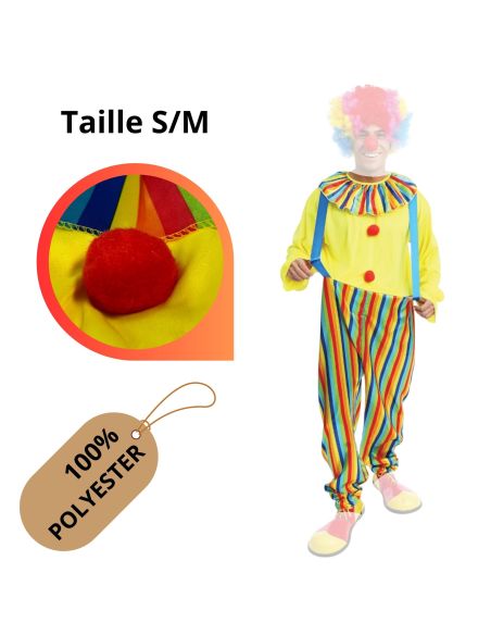 Costume de Clown - adulte - Taille S/M ou L/XL - Matière : Polyester