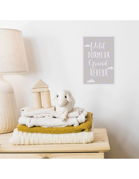 Toile Décorative Murale Petit Dormeur Grand Rêveur - Dimensions : 30 x 20 x 2 cm