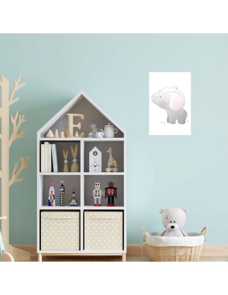 Toile Décorative Murale Eléphanteaux - Dimensions : 30 x 20 x 2 cm