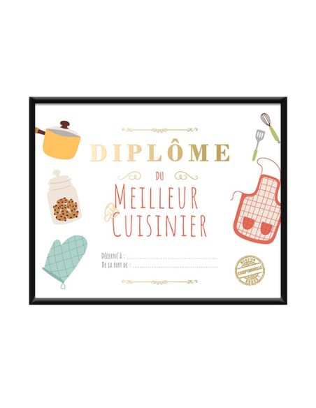 Cadre murale "Diplôme du Meilleur Cuisinier" - Dimensions : 26 x 21 x 1,5 cm