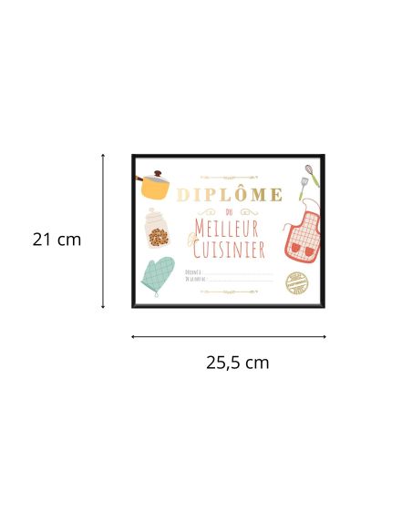 Cadre murale "Diplôme du Meilleur Cuisinier" - Dimensions : 26 x 21 x 1,5 cm