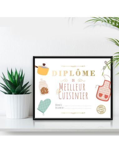 Cadre murale "Diplôme du Meilleur Cuisinier" - Dimensions : 26 x 21 x 1,5 cm