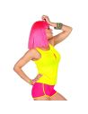 Perruque mi-longue raide avec frange - rose fluo