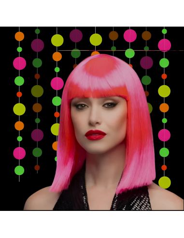 Perruque mi-longue raide avec frange - rose fluo
