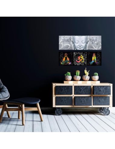 Toile sur Cadre en Bois Horizontale Bouddha Graphic Zen - Dimensions : 90 x 30 cm - 2 Modèles Disponibles