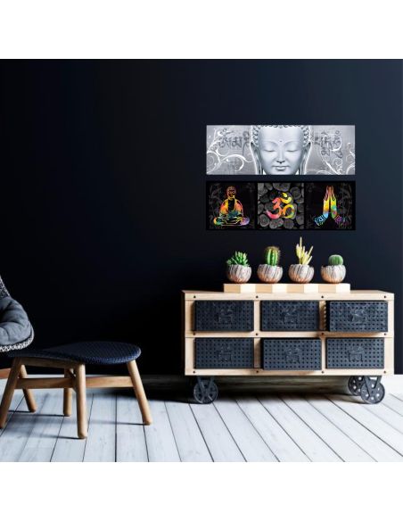 Toile sur Cadre en Bois Horizontale Bouddha Graphic Zen - Dimensions : 90 x 30 cm - 2 Modèles Disponibles