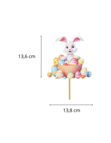 Pic de décoration de Pâques " Lapin blanc et Oeufs Multicolores " - Dimensions : 13,6 x 13,8 cm
