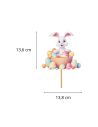 Pic de décoration de Pâques " Lapin blanc et Oeufs Multicolores " - Dimensions : 13,6 x 13,8 cm