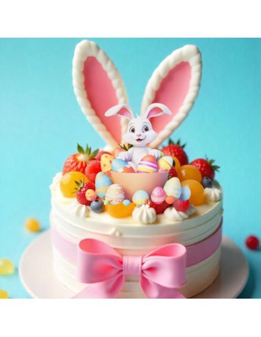 Pic de décoration de Pâques " Lapin blanc et Oeufs Multicolores " - Dimensions : 13,6 x 13,8 cm