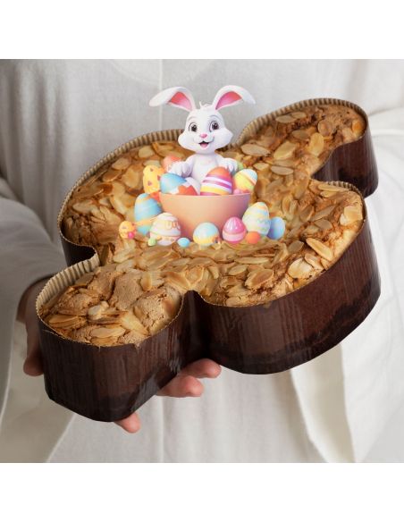 Pic de décoration de Pâques " Lapin blanc et Oeufs Multicolores " - Dimensions : 13,6 x 13,8 cm