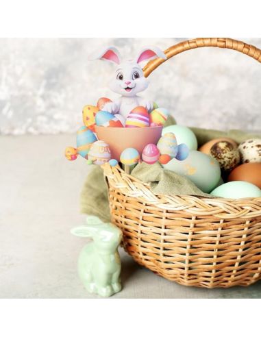 Pic de décoration de Pâques " Lapin blanc et Oeufs Multicolores " - Dimensions : 13,6 x 13,8 cm