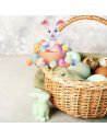 Pic de décoration de Pâques " Lapin blanc et Oeufs Multicolores " - Dimensions : 13,6 x 13,8 cm