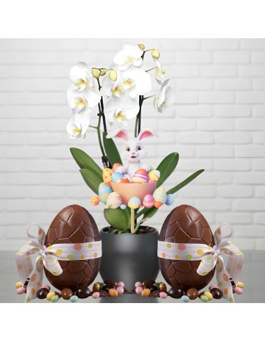 Pic de décoration de Pâques " Lapin blanc et Oeufs Multicolores " - Dimensions : 13,6 x 13,8 cm