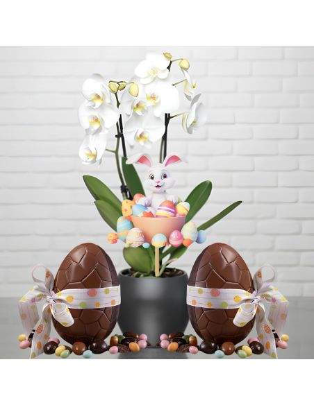 Pic de décoration de Pâques " Lapin blanc et Oeufs Multicolores " - Dimensions : 13,6 x 13,8 cm
