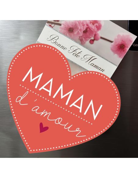 Magnet en Forme de Coeur Rouge "Maman D'Amour" - Dimensions : 8 x 8 cm