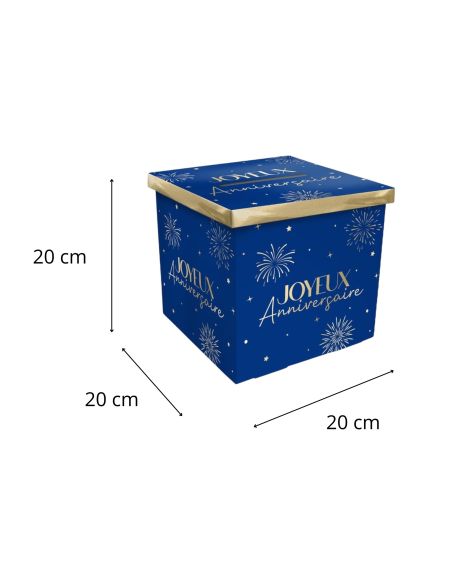Urne "Joyeux Anniversaire" Bleu et Dorée - Dimensions : 20 x 20 x 20 cm