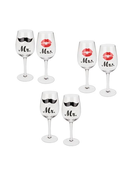 Coffret Verres à Vin "Couples" - Dimensions :7 x 7 x 22,5 cm - 430ml