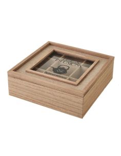 Boite à Thé en Pin Carrée avec 9 Compartiments - Dimensions : 24 x 24 x 8 cm