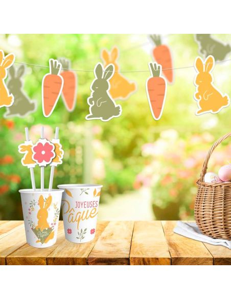 Guirlande 10 Fanions Motif Lapins et Carottes - Longueur : 3 mètres