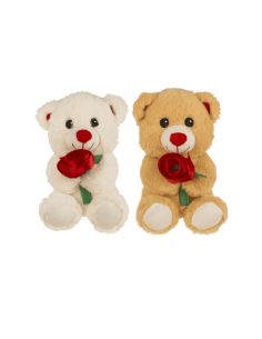 Ours en peluche avec rose – 18 cm – 2 modèles assortis