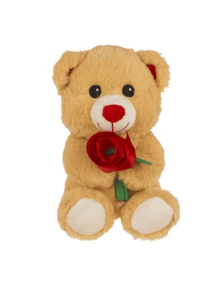 Ours en peluche avec rose – 18 cm – 2 modèles assortis