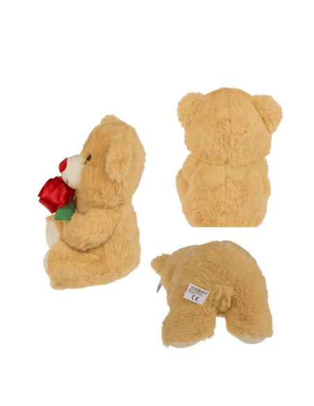 Ours en peluche avec rose – 18 cm – 2 modèles assortis