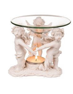 Lampe aromatique avec vasque en verre, trois anges debout, environ 10,5 x 11,5 cm, en polyrésine