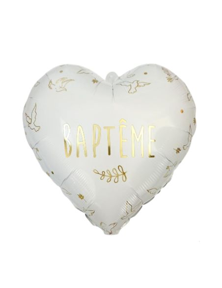 Ballon Métallique Coeur "Baptême" - Dimension : 35 cm